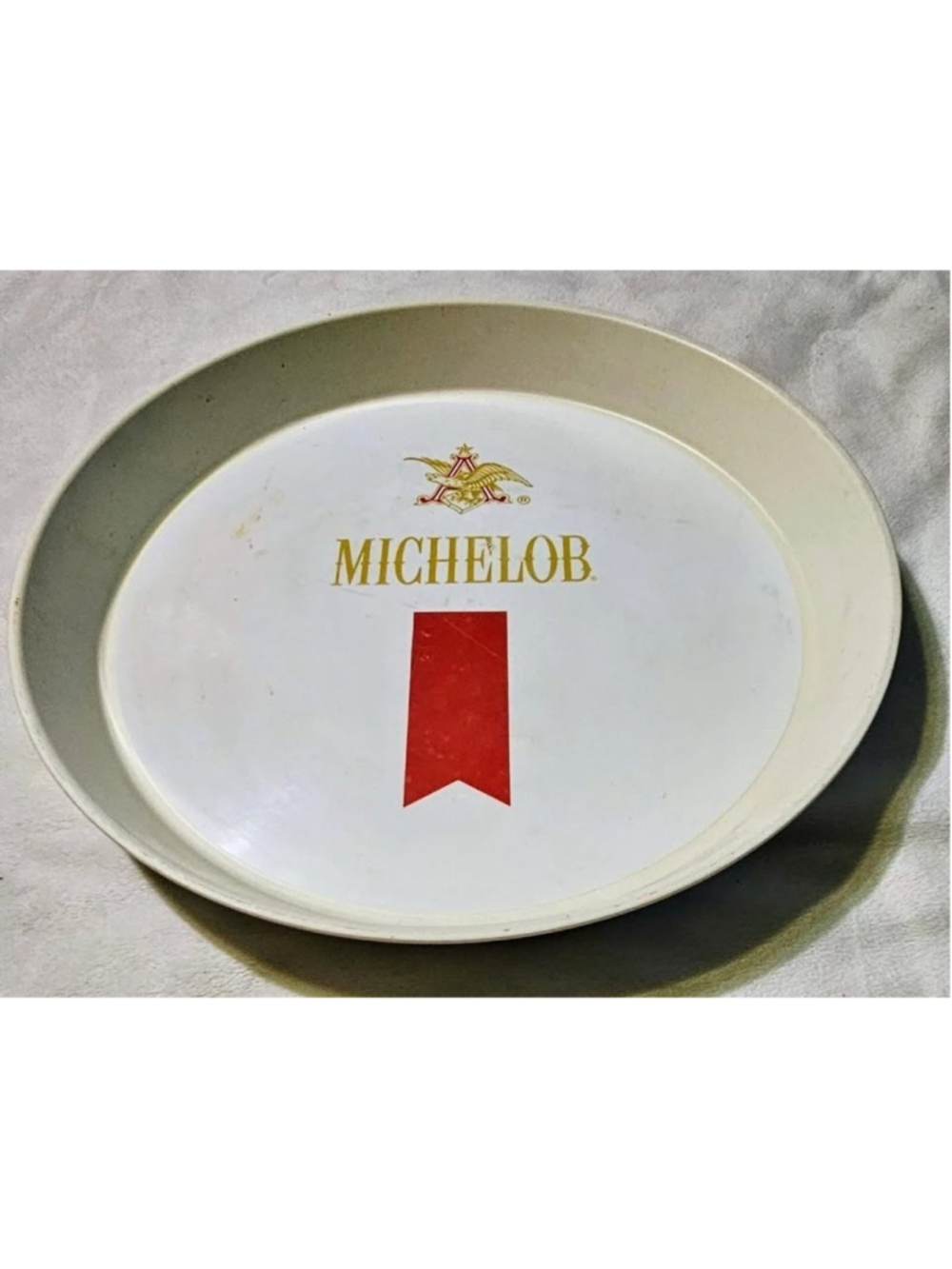 Vintage Circle MICHELOB Beer Bar Serving Tip Tray White W ANHEUSER BUSCH LOGO - Picture 2 of 4